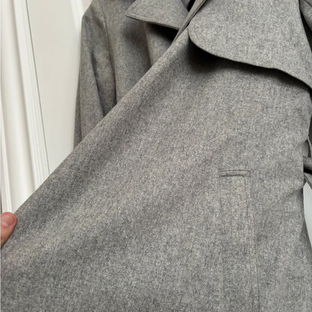Theory Classic Heathered Gray Wool Cashmere Trench Coat M - Picture 6 of 15
